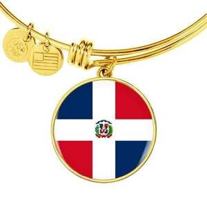 Dominican Flag Personalized Engraved Gold Circle Bangle Bracelet Custom Name